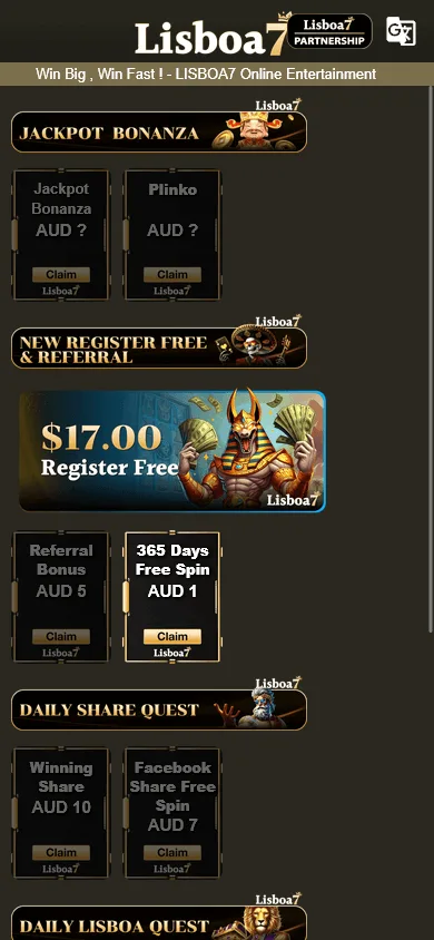 Lisboa7 Casino mobile promotions including the welcome offer and rewards